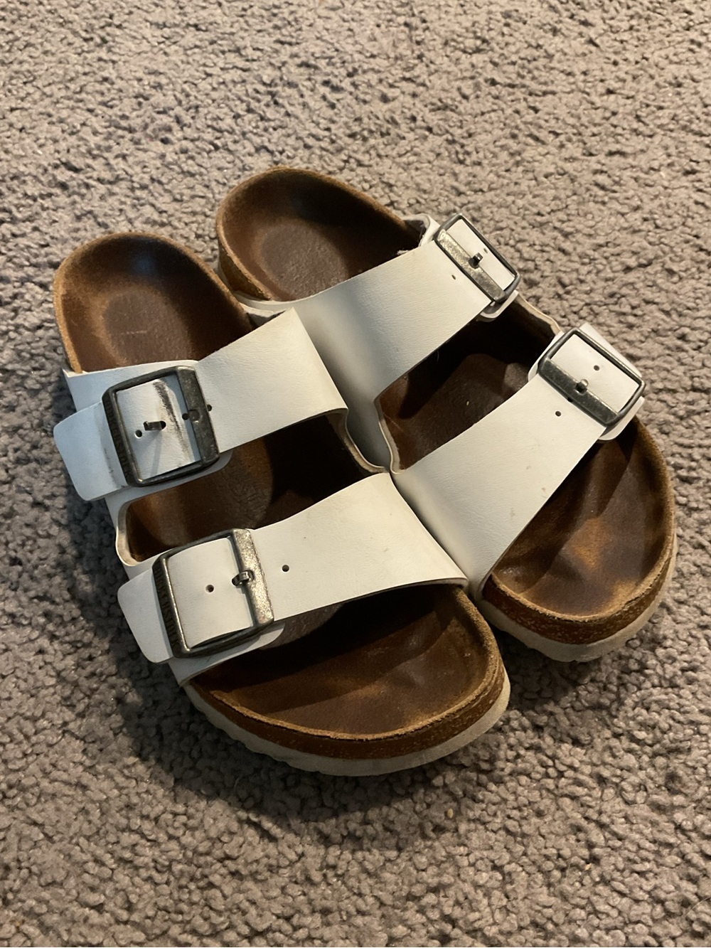 Birkenstock Vintage White Leather Two-Strap Sandals Flats Shoes Boho Hippie, 38